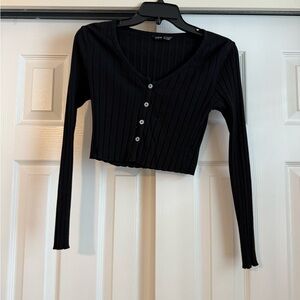 Black Ribbed Button-Up Cardigan